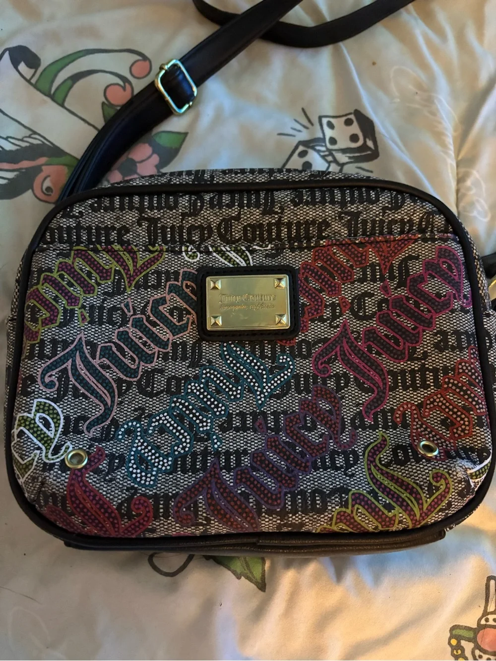 Juicy Couture Multicolor Logo & Pink Rose Crossbody with Coin Pouches